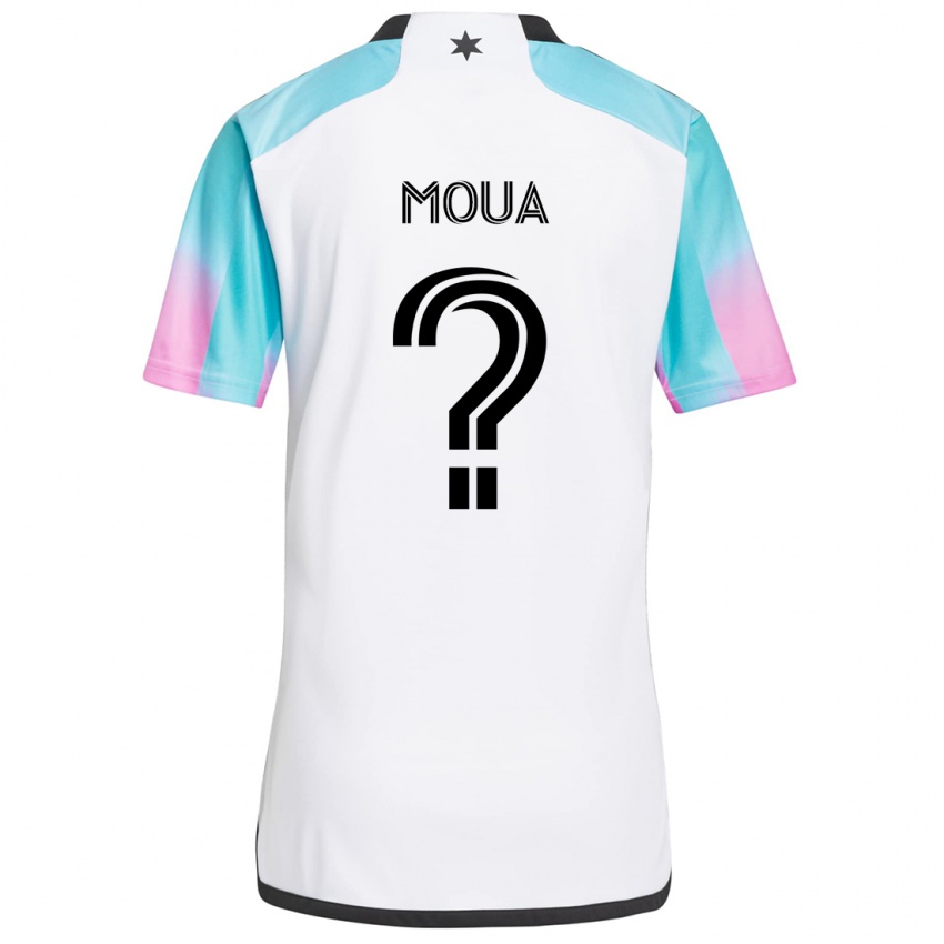 Bambino Maglia Nathan Moua #0 Bianco Blu Nero Kit Gara Away 2024/25 Maglietta