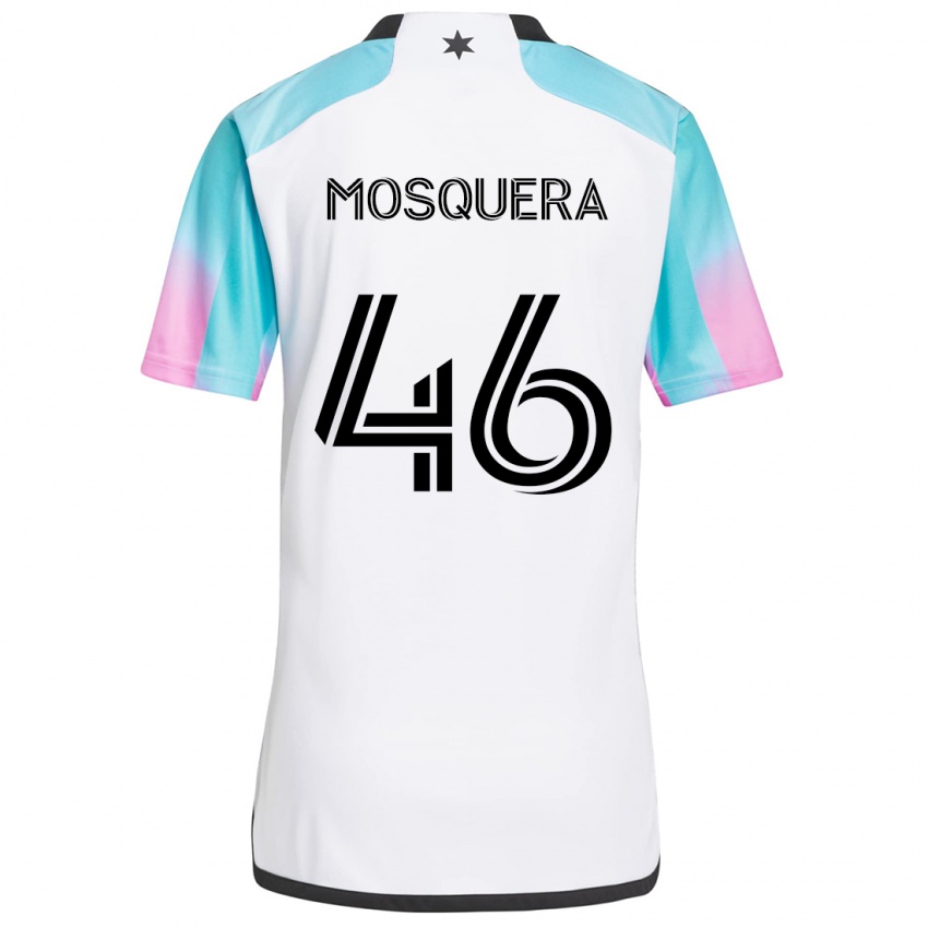 Bambino Maglia Juan Camilo Mosquera #46 Bianco Blu Nero Kit Gara Away 2024/25 Maglietta