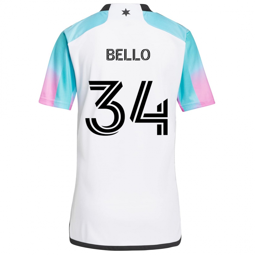 Bambino Maglia Zaydan Bello #34 Bianco Blu Nero Kit Gara Away 2024/25 Maglietta