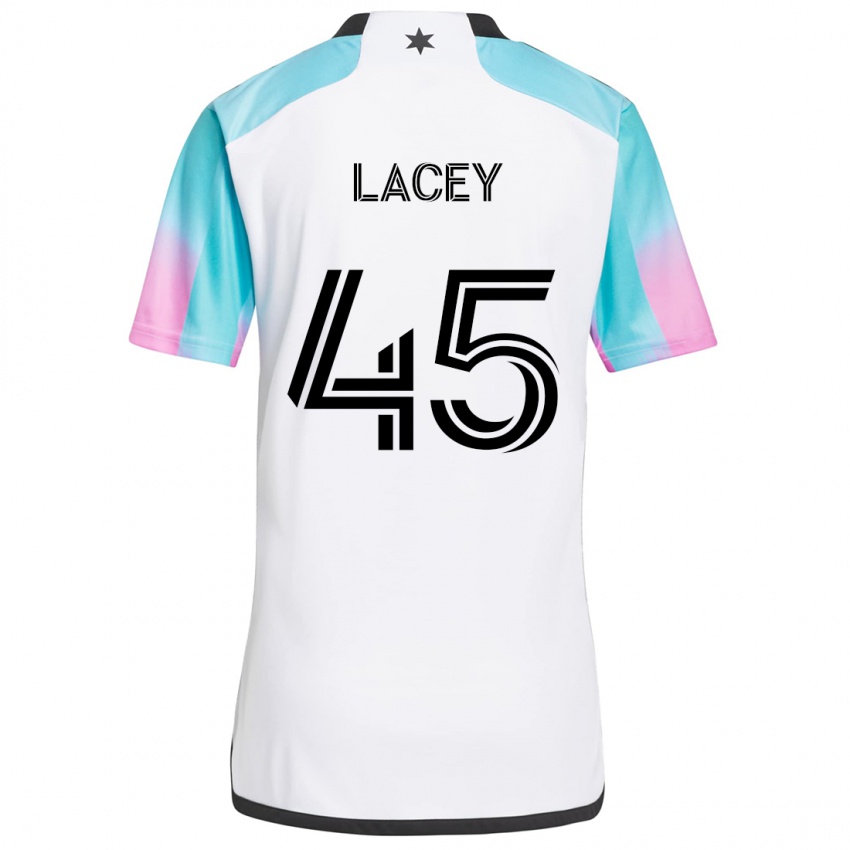 Bambino Maglia Kameron Lacey #45 Bianco Blu Nero Kit Gara Away 2024/25 Maglietta