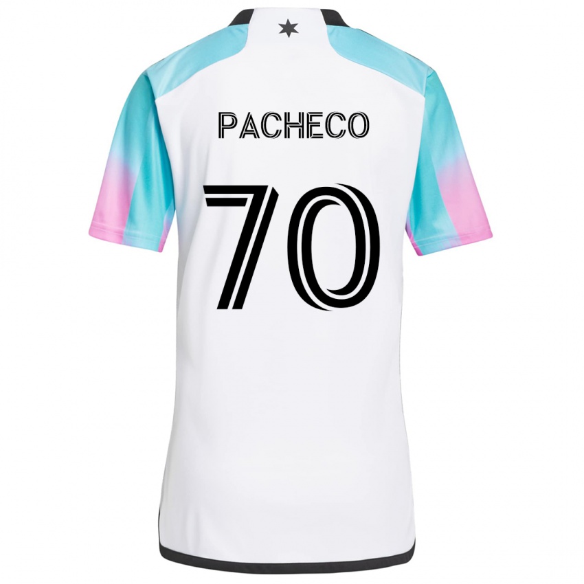 Bambino Maglia Diogo Pacheco #70 Bianco Blu Nero Kit Gara Away 2024/25 Maglietta