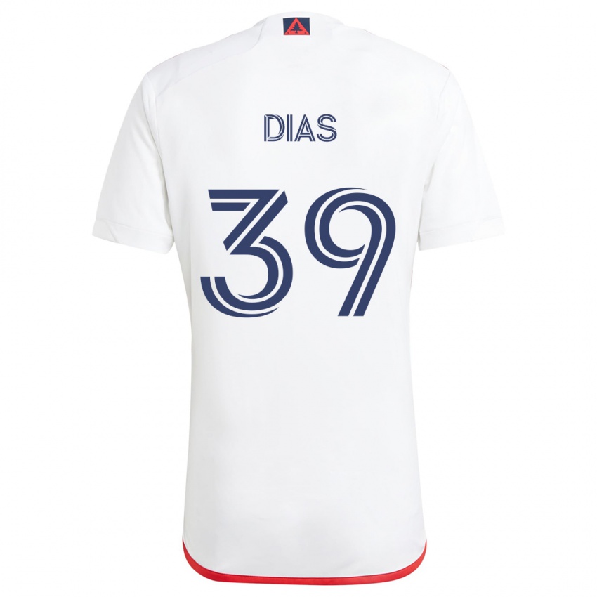 Bambino Maglia Marcos Dias #39 Bianco Rosso Kit Gara Away 2024/25 Maglietta