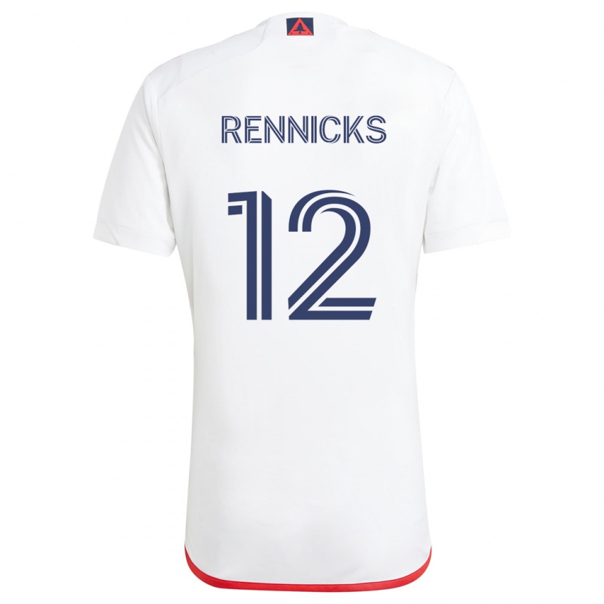 Bambino Maglia Justin Rennicks #12 Bianco Rosso Kit Gara Away 2024/25 Maglietta