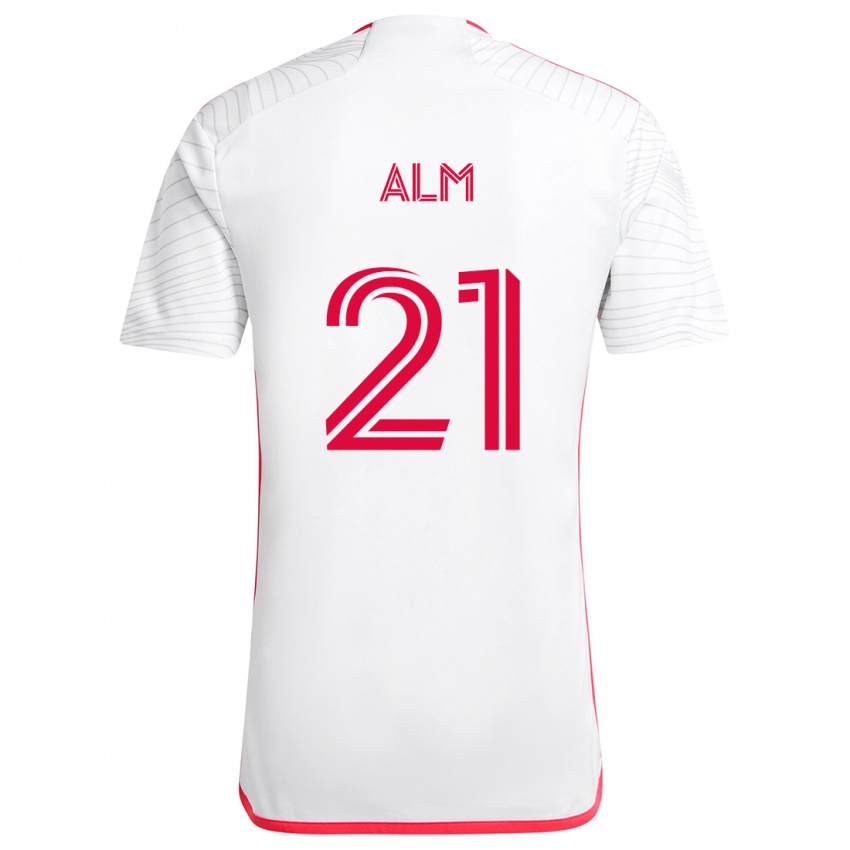 Bambino Maglia Rasmus Alm #21 Bianco Rosso Kit Gara Away 2024/25 Maglietta