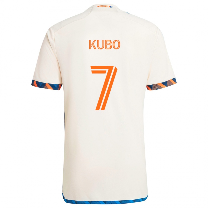 Bambino Maglia Yuya Kubo #7 Bianco Arancione Kit Gara Away 2024/25 Maglietta