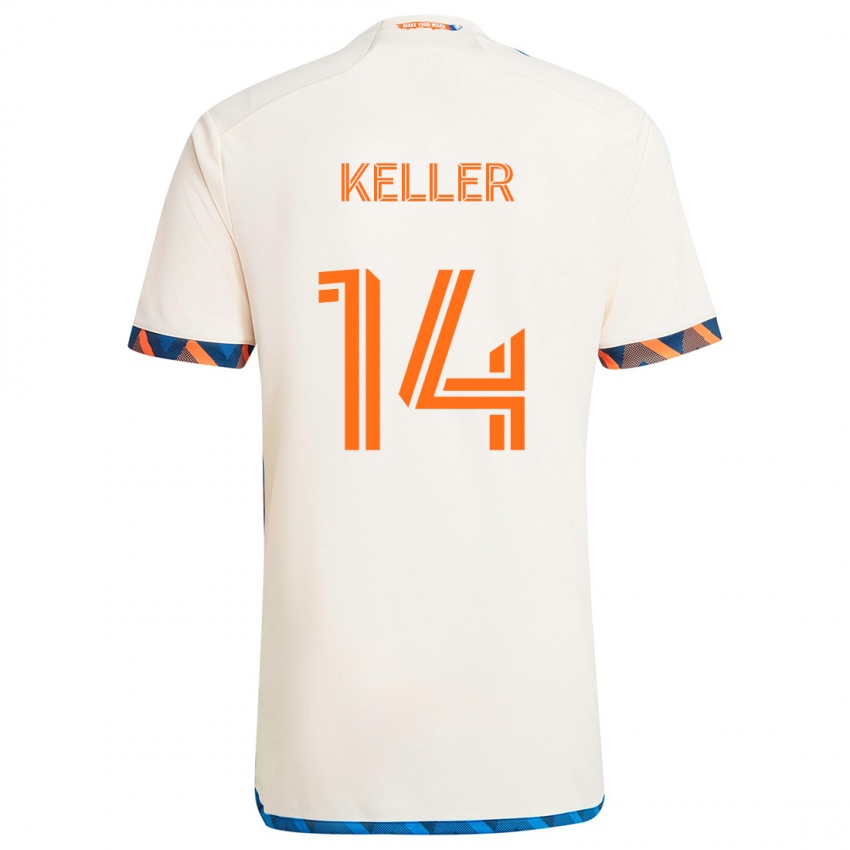 Bambino Maglia Kipp Keller #14 Bianco Arancione Kit Gara Away 2024/25 Maglietta