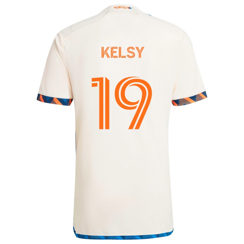 Bambino Maglia Kevin Kelsy #19 Bianco Arancione Kit Gara Away 2024/25 Maglietta