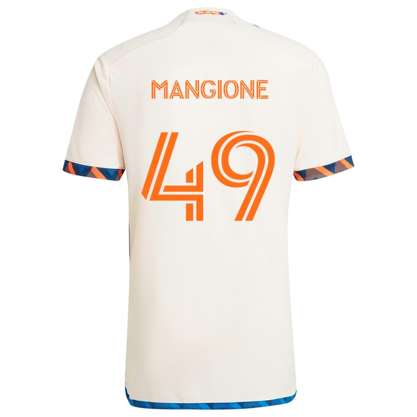 Bambino Maglia Peter Mangione #49 Bianco Arancione Kit Gara Away 2024/25 Maglietta