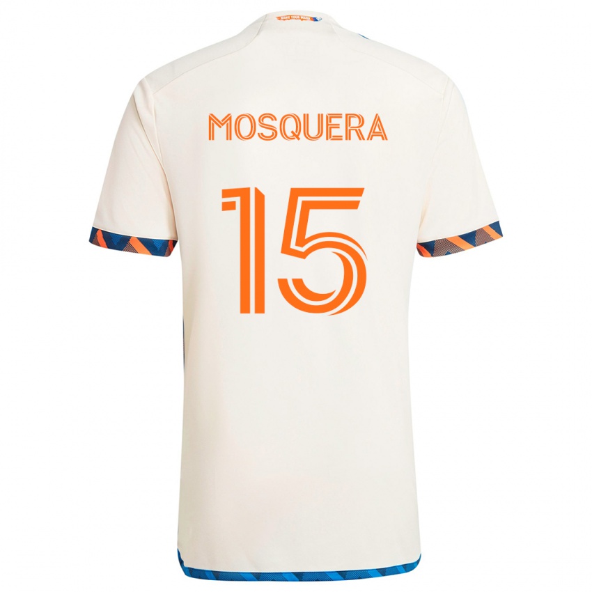 Bambino Maglia Yerson Mosquera #15 Bianco Arancione Kit Gara Away 2024/25 Maglietta