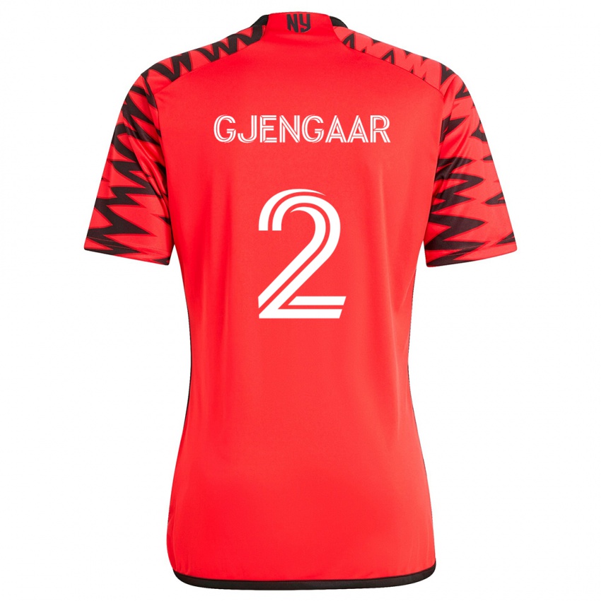 Bambino Maglia Dennis Gjengaar #2 Rosso Nero Bianco Kit Gara Away 2024/25 Maglietta