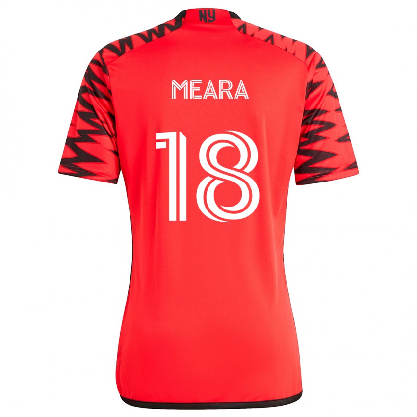 Bambino Maglia Ryan Meara #18 Rosso Nero Bianco Kit Gara Away 2024/25 Maglietta