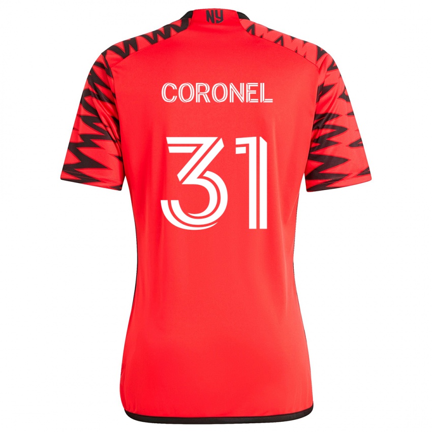 Bambino Maglia Carlos Coronel #31 Rosso Nero Bianco Kit Gara Away 2024/25 Maglietta