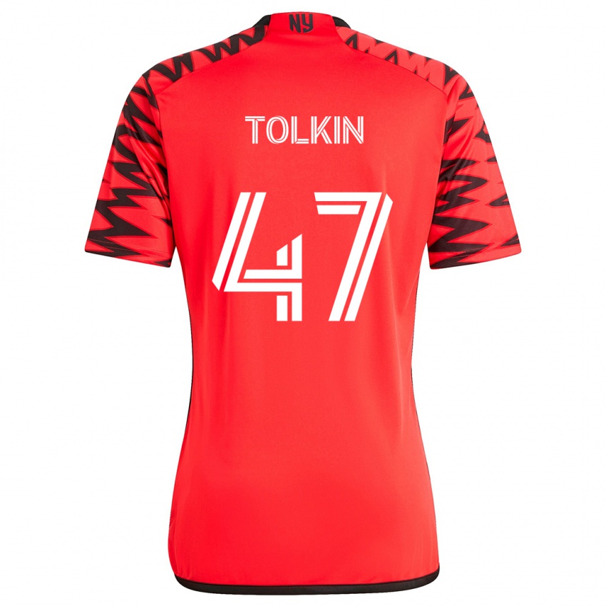 Bambino Maglia John Tolkin #47 Rosso Nero Bianco Kit Gara Away 2024/25 Maglietta