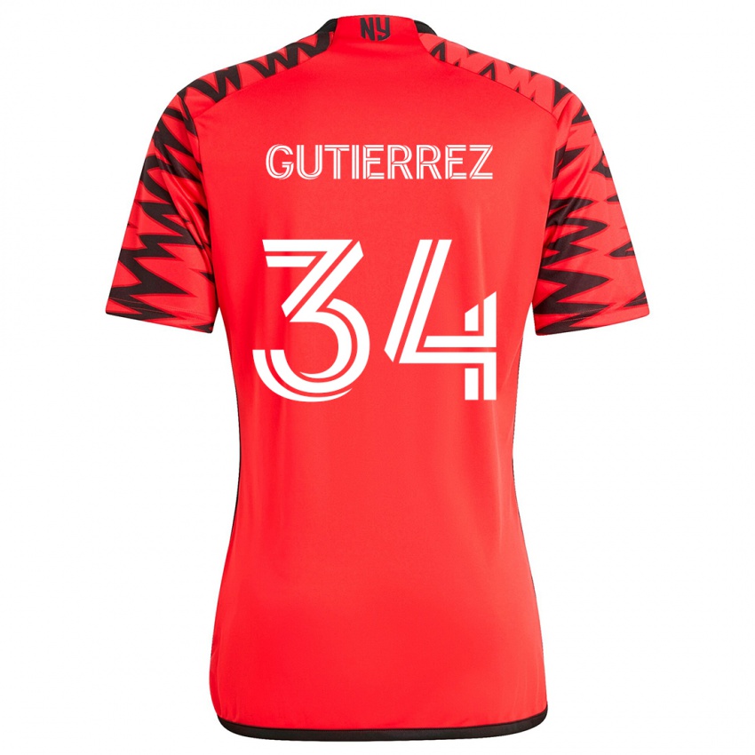 Bambino Maglia Juan Gutierrez #34 Rosso Nero Bianco Kit Gara Away 2024/25 Maglietta