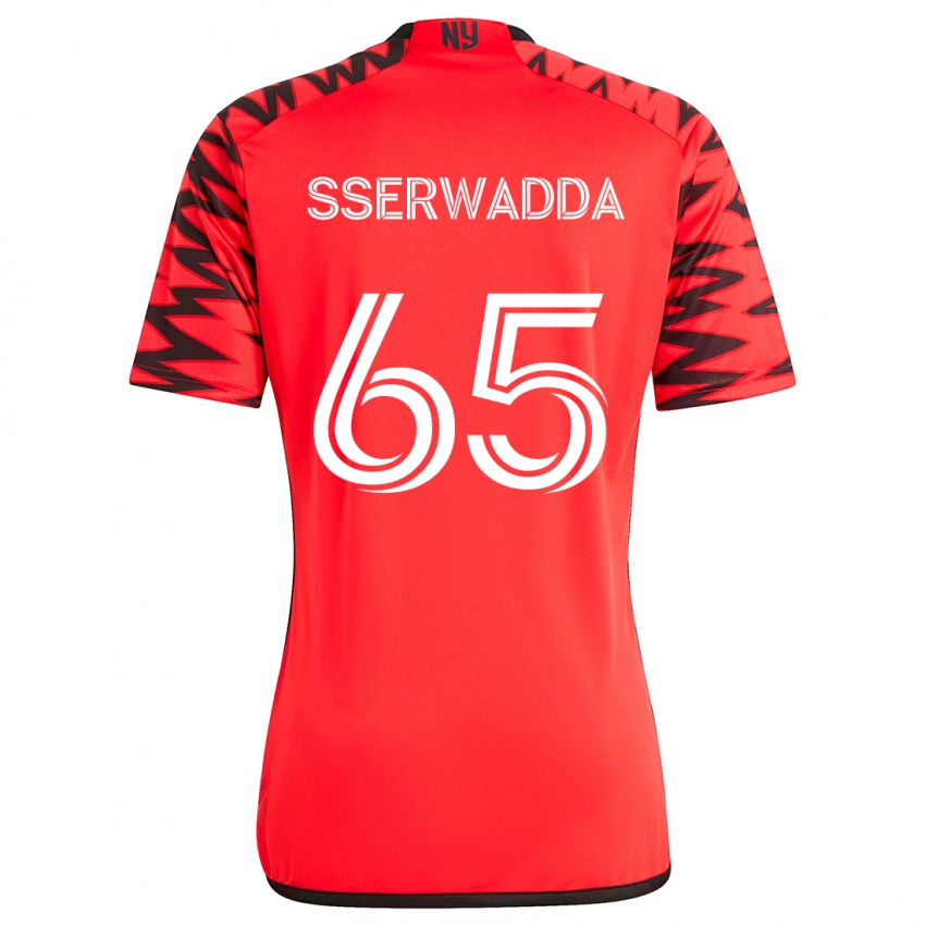 Bambino Maglia Steven Sserwadda #65 Rosso Nero Bianco Kit Gara Away 2024/25 Maglietta