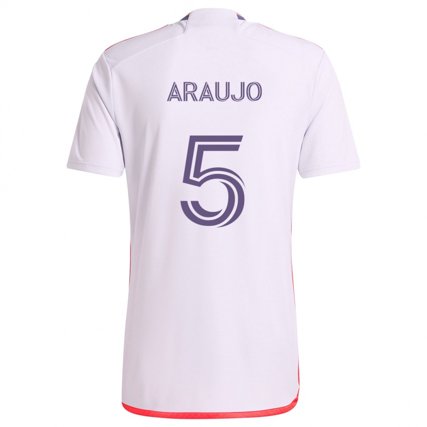 Bambino Maglia César Araújo #5 Bianco Rosso Viola Kit Gara Away 2024/25 Maglietta