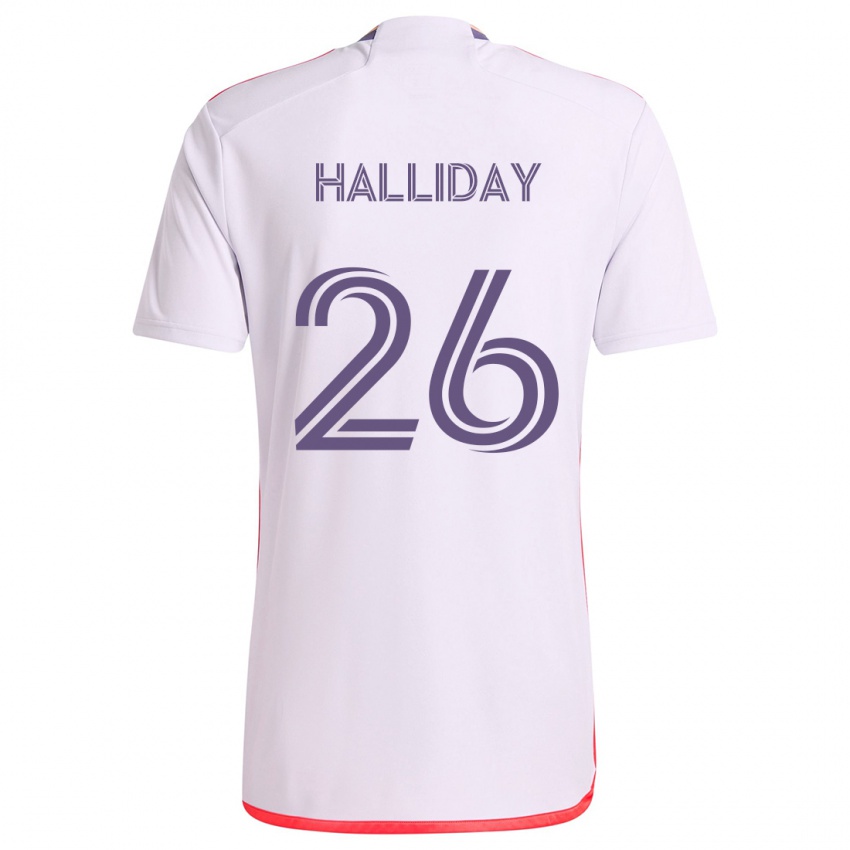 Bambino Maglia Michael Halliday #26 Bianco Rosso Viola Kit Gara Away 2024/25 Maglietta