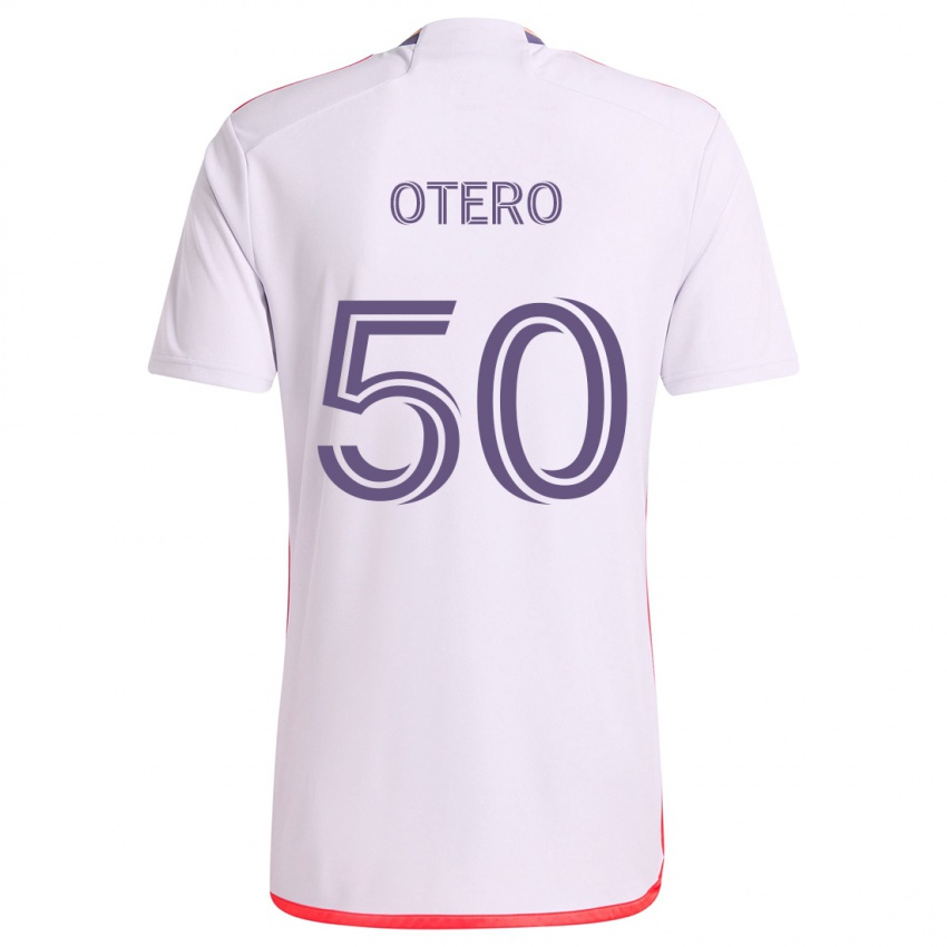 Bambino Maglia Javier Otero #50 Bianco Rosso Viola Kit Gara Away 2024/25 Maglietta