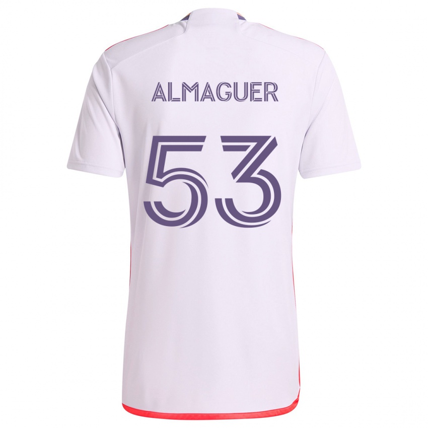 Bambino Maglia Jorge Almaguer #53 Bianco Rosso Viola Kit Gara Away 2024/25 Maglietta