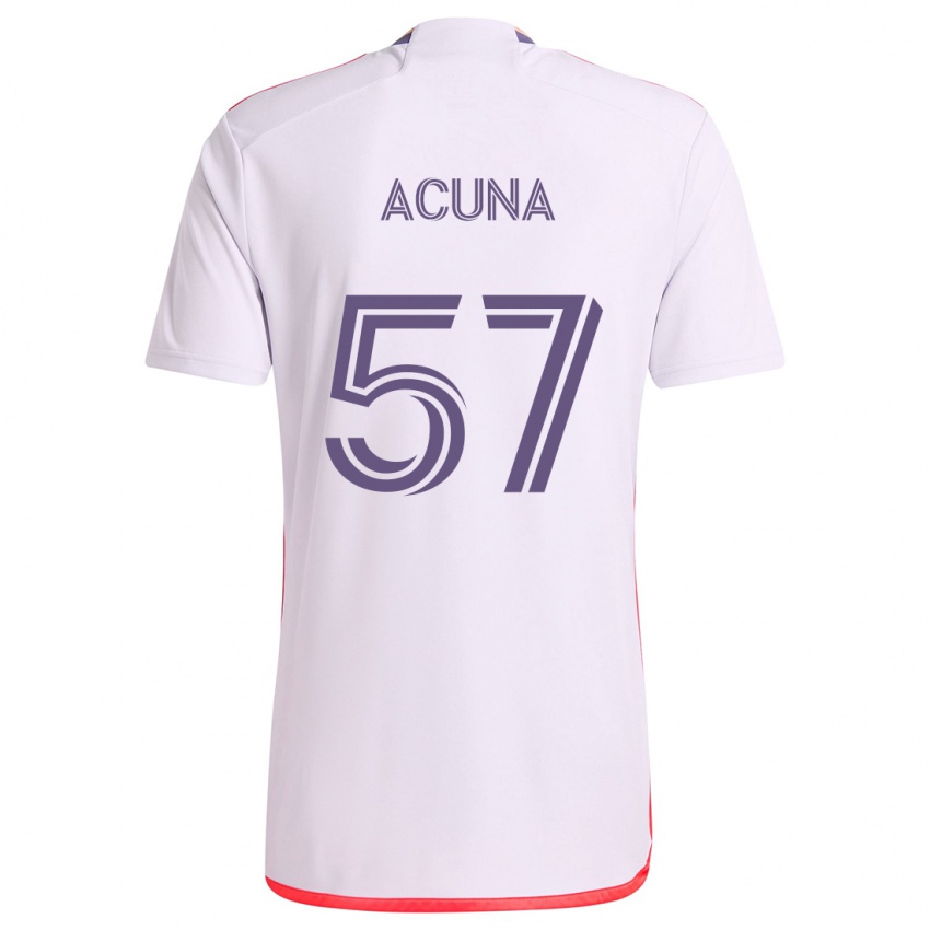 Bambino Maglia Cristofer Acuña #57 Bianco Rosso Viola Kit Gara Away 2024/25 Maglietta