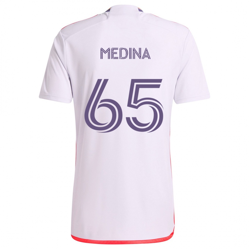 Bambino Maglia Cristian Medina #65 Bianco Rosso Viola Kit Gara Away 2024/25 Maglietta