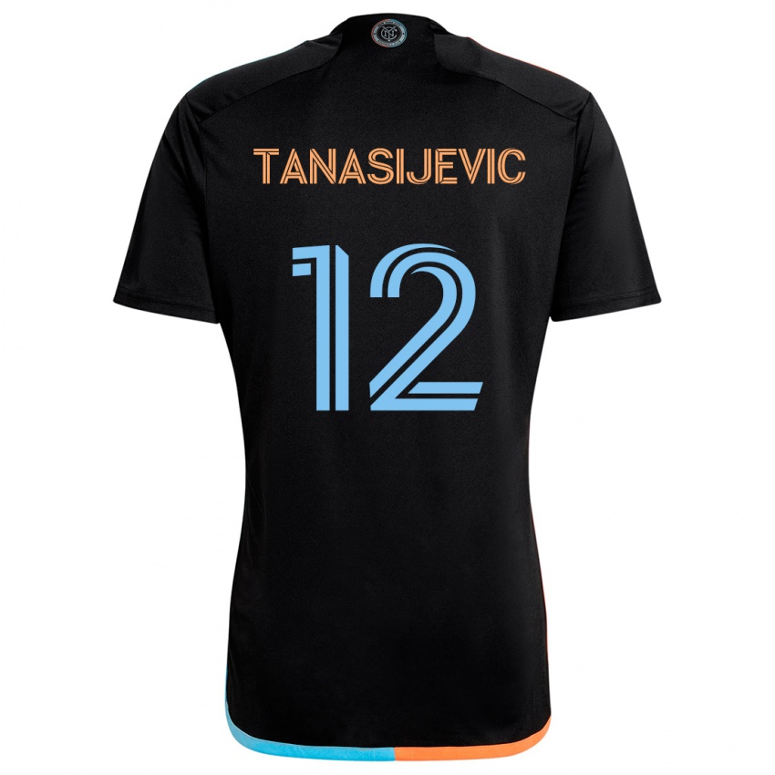 Bambino Maglia Strahinja Tanasijevic #12 Nero Arancione Blu Kit Gara Away 2024/25 Maglietta