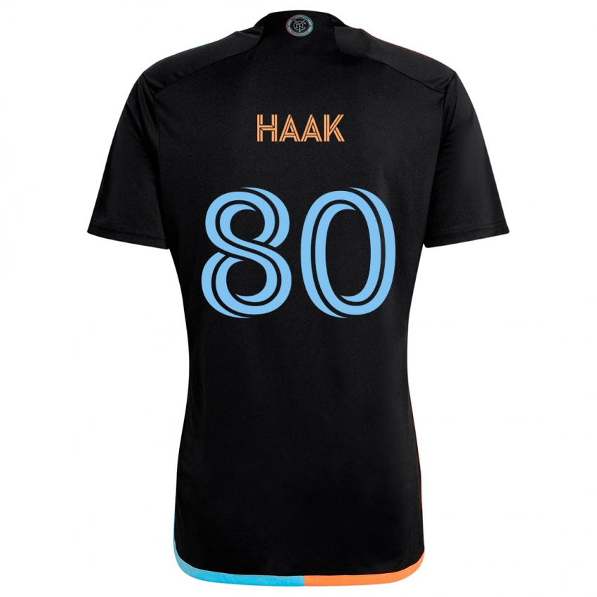 Bambino Maglia Justin Haak #80 Nero Arancione Blu Kit Gara Away 2024/25 Maglietta