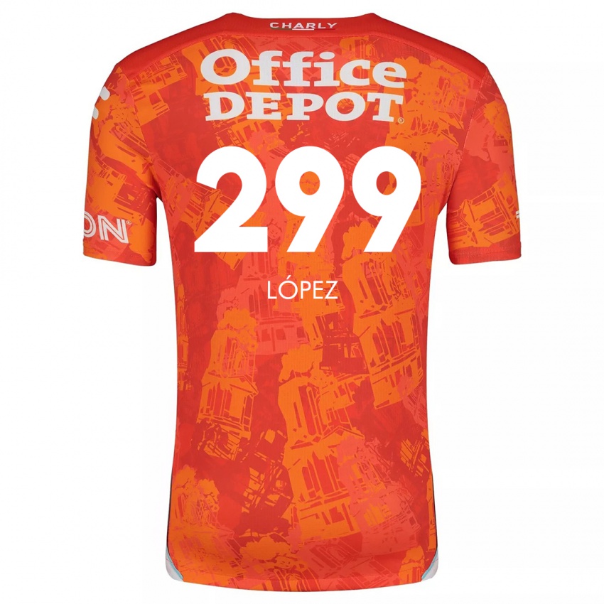 Bambino Maglia Santiago López #299 Arancione Bianco Kit Gara Away 2024/25 Maglietta