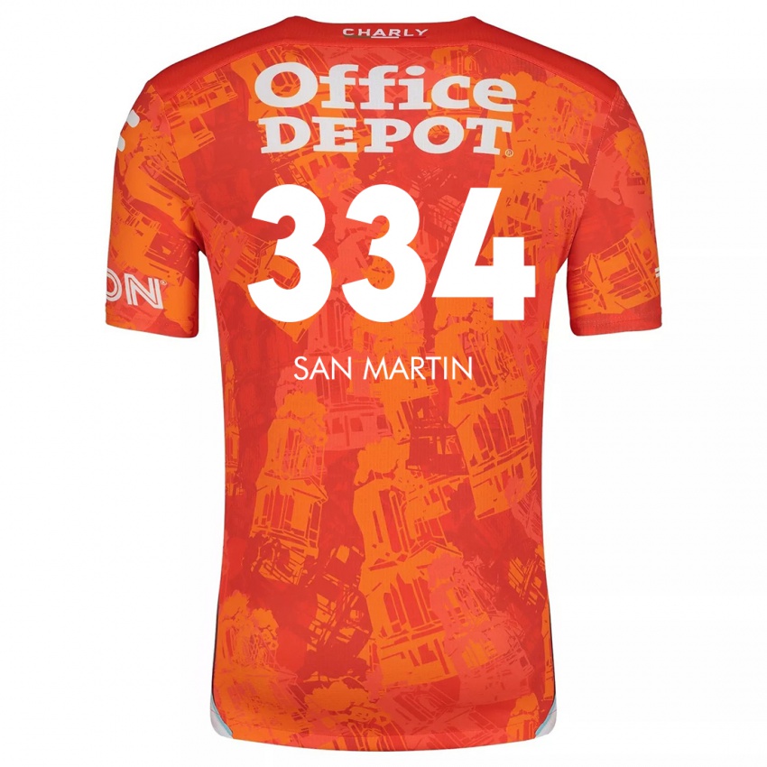 Bambino Maglia Uziel San Martín #334 Arancione Bianco Kit Gara Away 2024/25 Maglietta