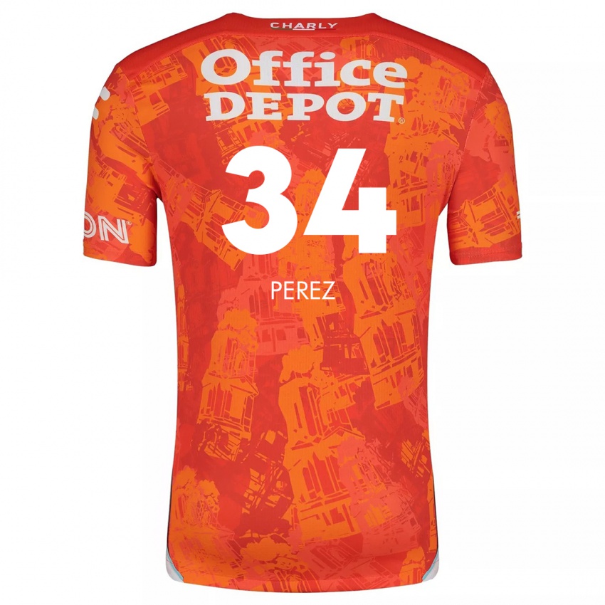 Bambino Maglia Julio Pérez #34 Arancione Bianco Kit Gara Away 2024/25 Maglietta