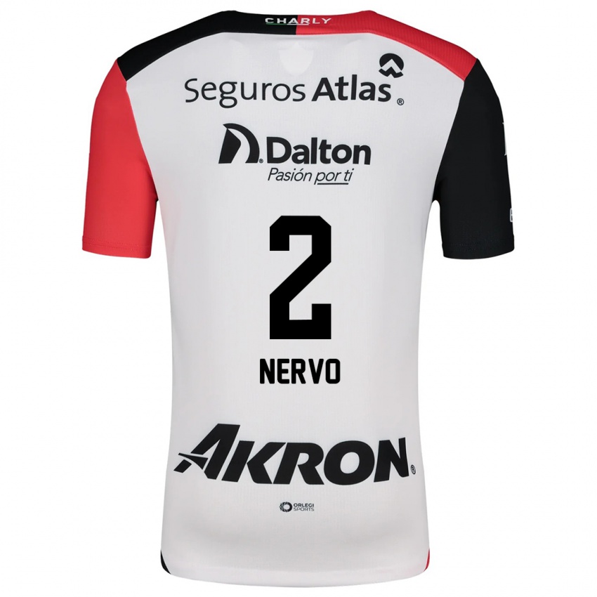 Bambino Maglia Hugo Nervo #2 Bianco Rosso Nero Kit Gara Away 2024/25 Maglietta