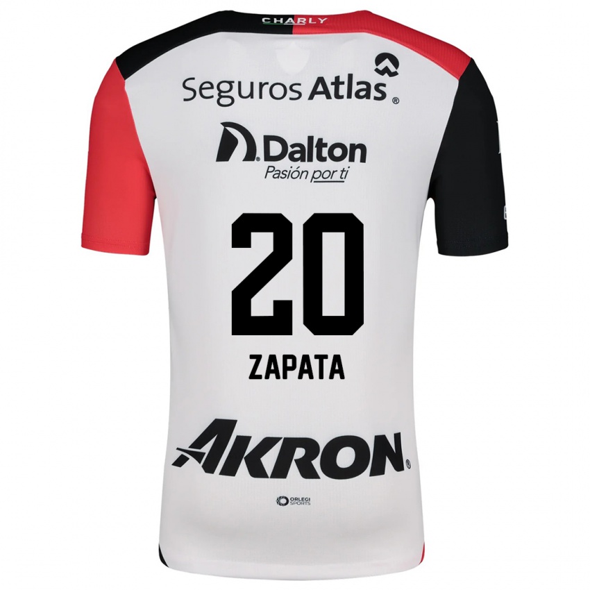 Bambino Maglia Juan Zapata #20 Bianco Rosso Nero Kit Gara Away 2024/25 Maglietta