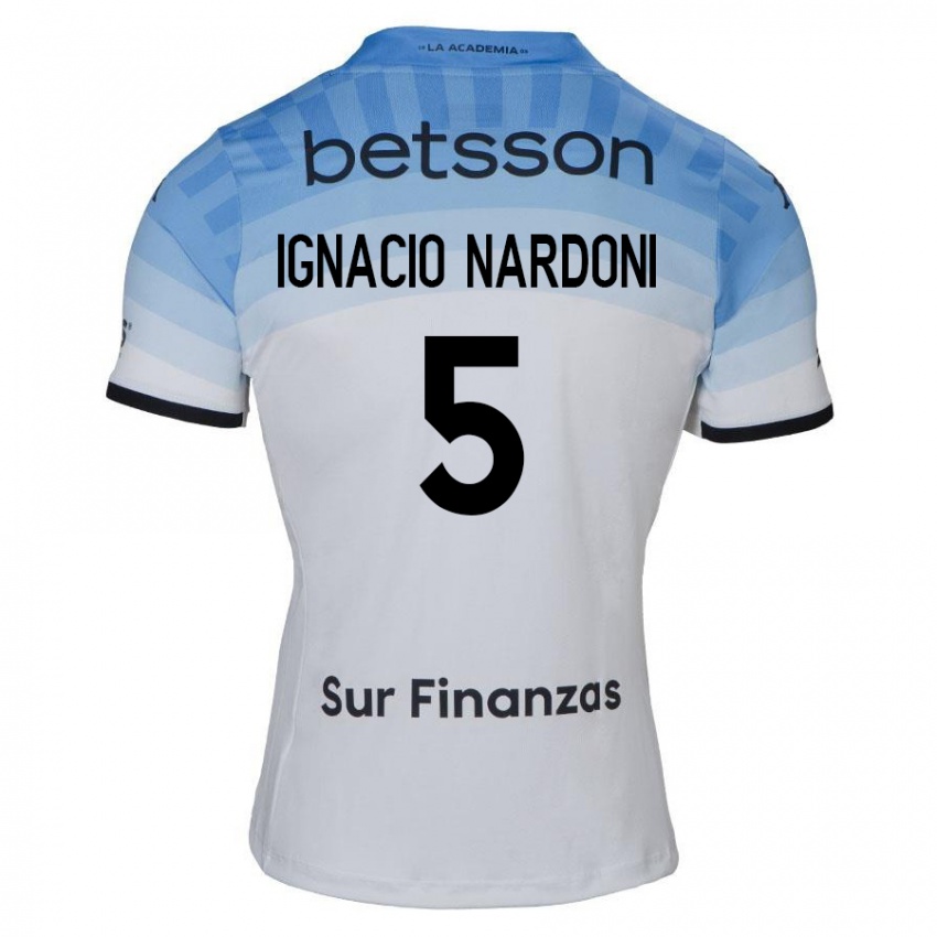 Bambino Maglia Juan Ignacio Nardoni #5 Bianco Blu Nero Kit Gara Away 2024/25 Maglietta