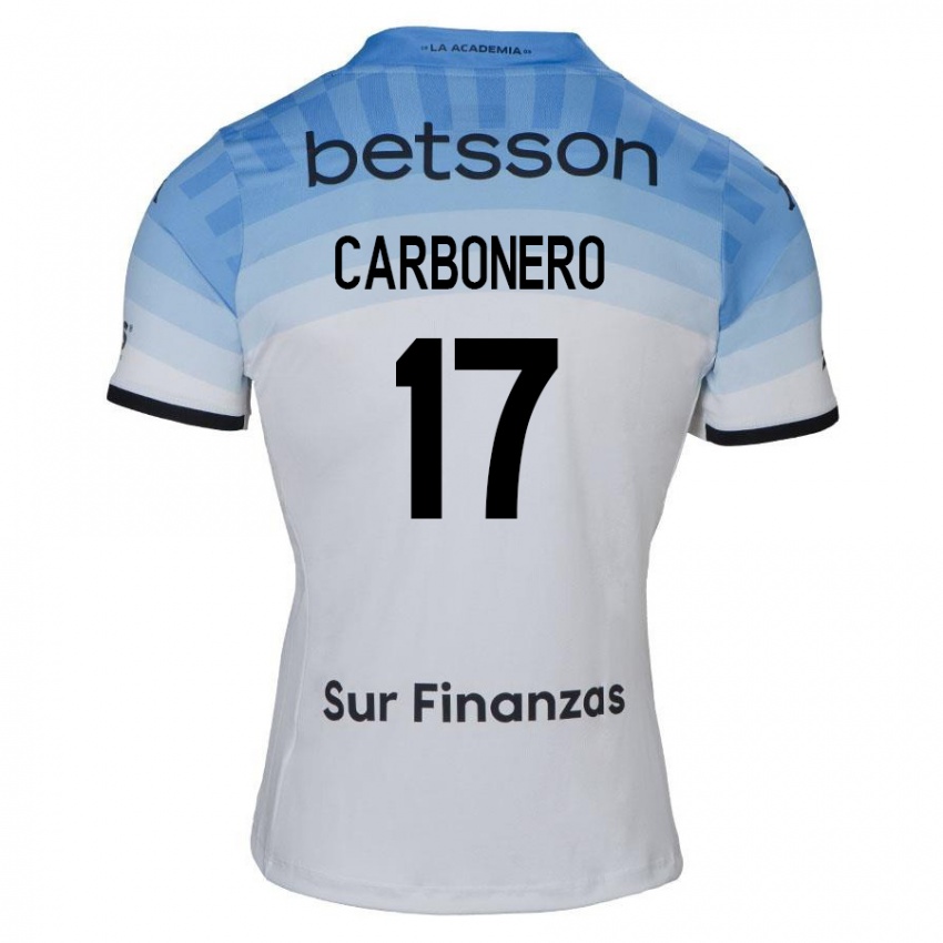 Bambino Maglia Johan Carbonero #17 Bianco Blu Nero Kit Gara Away 2024/25 Maglietta