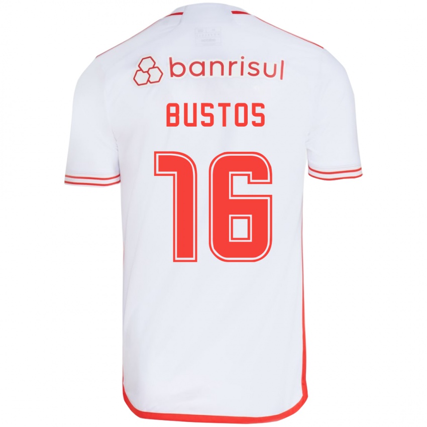 Bambino Maglia Fabricio Bustos #16 Bianco Rosso Kit Gara Away 2024/25 Maglietta