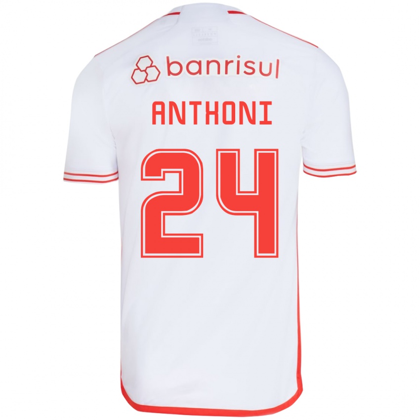 Bambino Maglia Anthoni #24 Bianco Rosso Kit Gara Away 2024/25 Maglietta