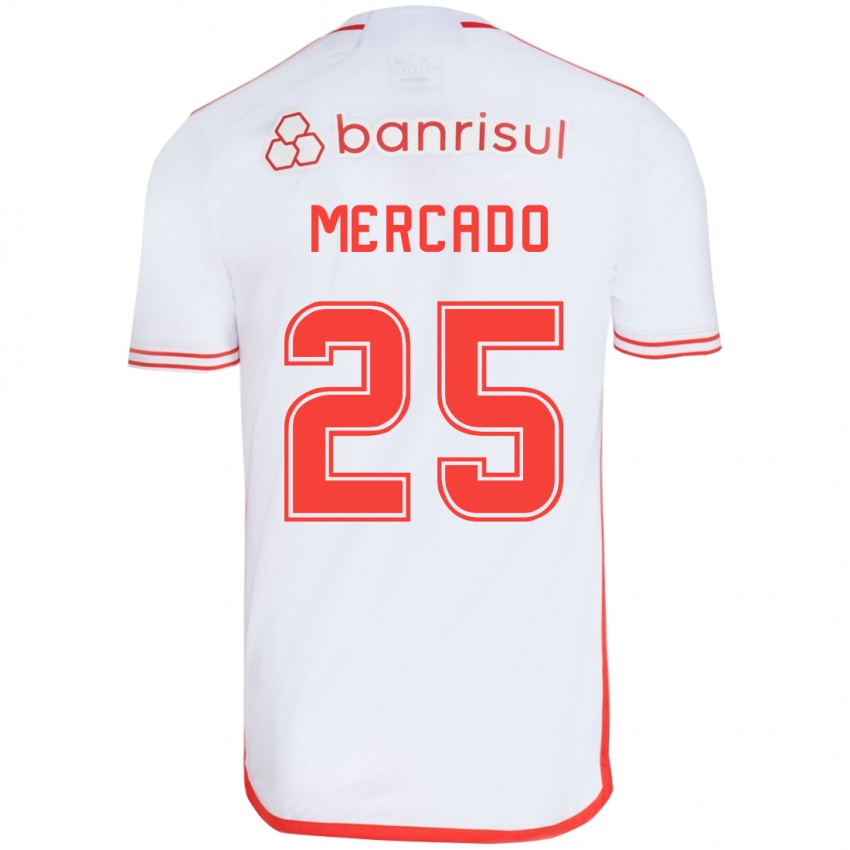 Bambino Maglia Gabriel Mercado #25 Bianco Rosso Kit Gara Away 2024/25 Maglietta