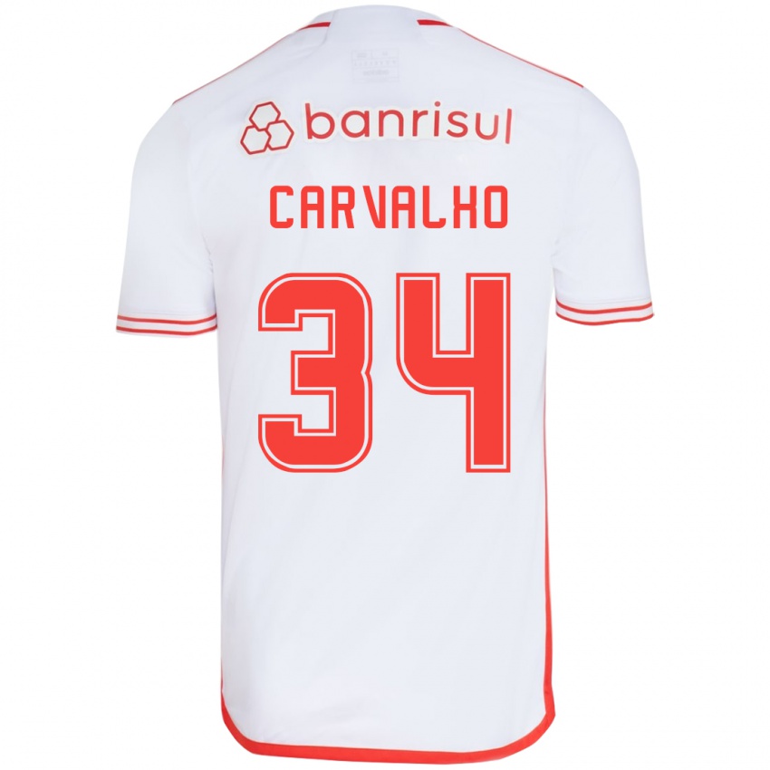 Bambino Maglia Gabriel Carvalho #34 Bianco Rosso Kit Gara Away 2024/25 Maglietta