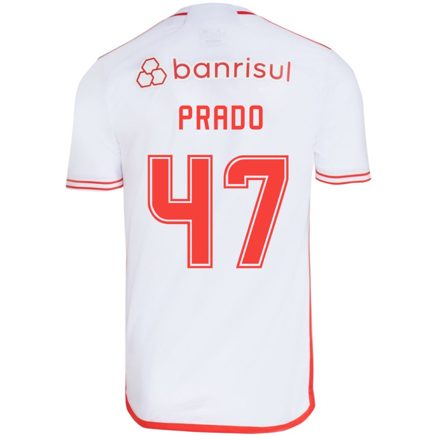 Bambino Maglia Gustavo Prado #47 Bianco Rosso Kit Gara Away 2024/25 Maglietta