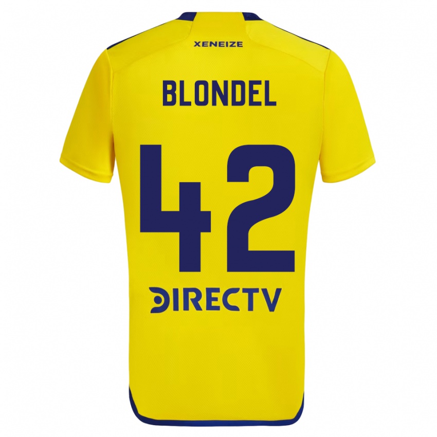 Bambino Maglia Lucas Blondel #42 Giallo Blu Kit Gara Away 2024/25 Maglietta