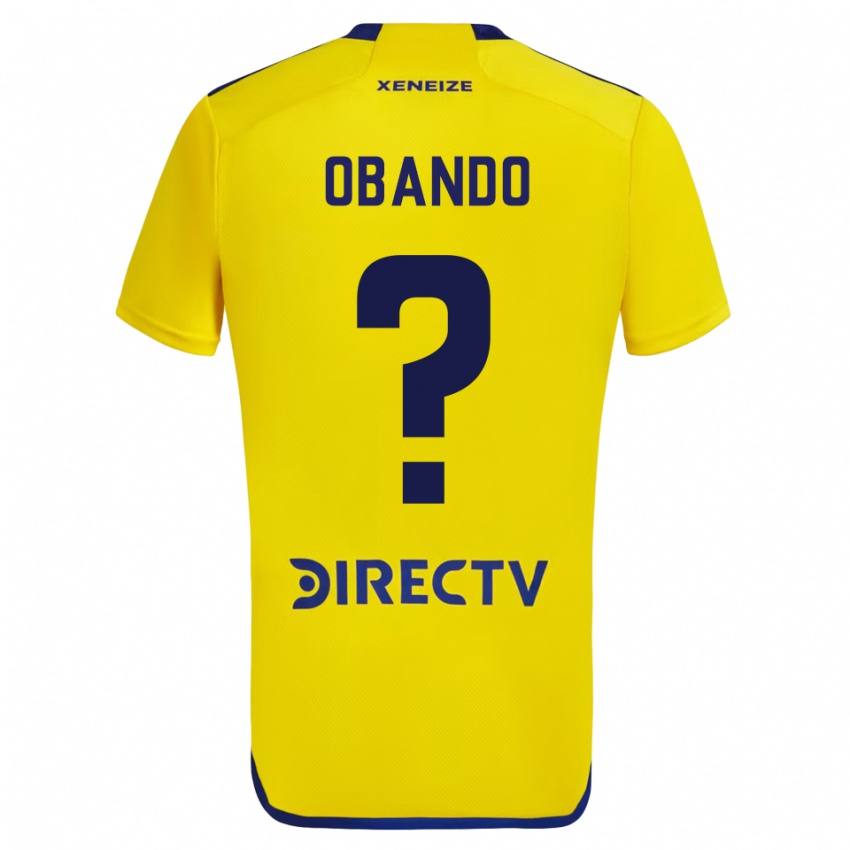 Bambino Maglia Agustin Obando #0 Giallo Blu Kit Gara Away 2024/25 Maglietta