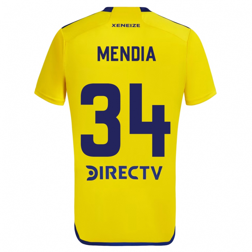 Bambino Maglia Mateo Mendia #34 Giallo Blu Kit Gara Away 2024/25 Maglietta