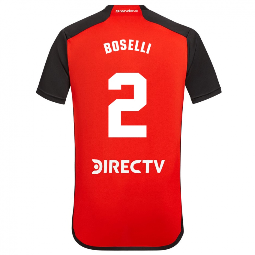 Bambino Maglia Sebastián Boselli #2 Rosso Nero Bianco Kit Gara Away 2024/25 Maglietta