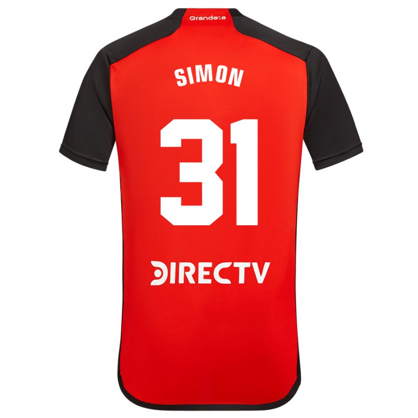 Bambino Maglia Santiago Simon #31 Rosso Nero Bianco Kit Gara Away 2024/25 Maglietta