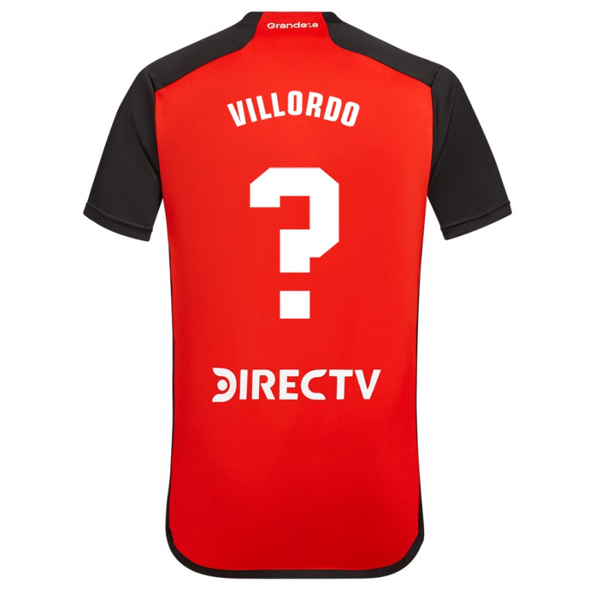 Bambino Maglia Juan Villordo #0 Rosso Nero Bianco Kit Gara Away 2024/25 Maglietta