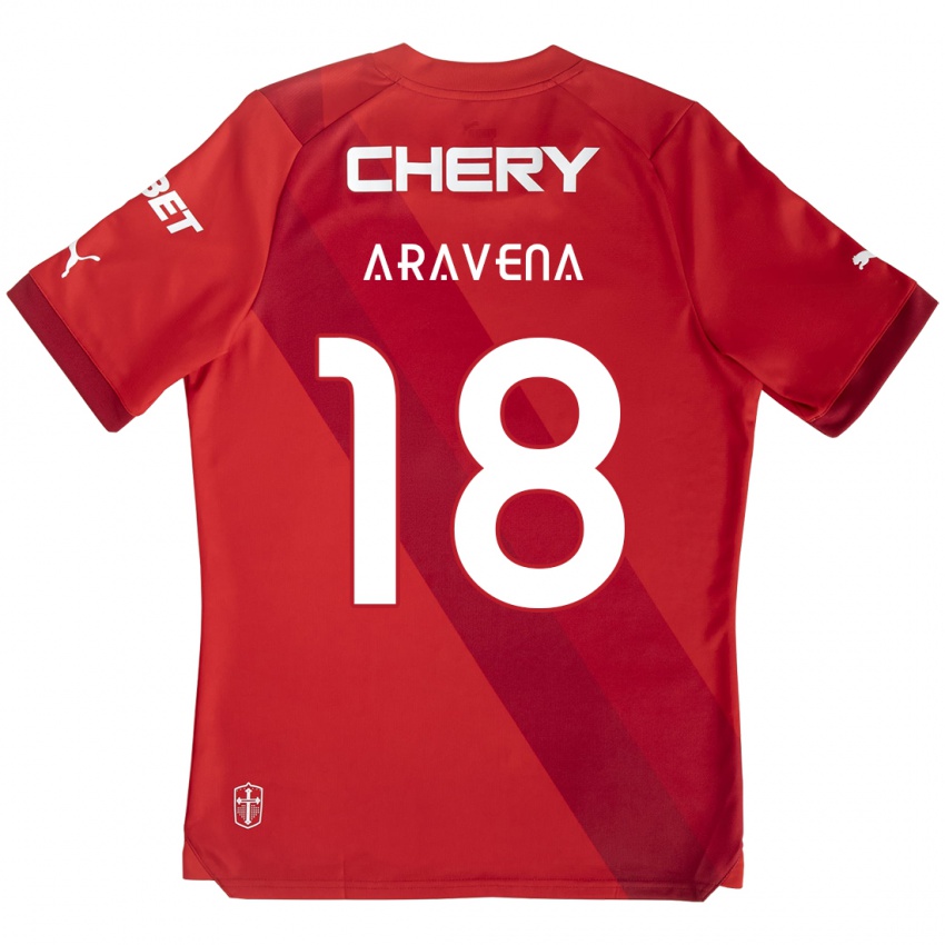 Bambino Maglia Alexander Aravena #18 Rosso Bianco Kit Gara Away 2024/25 Maglietta