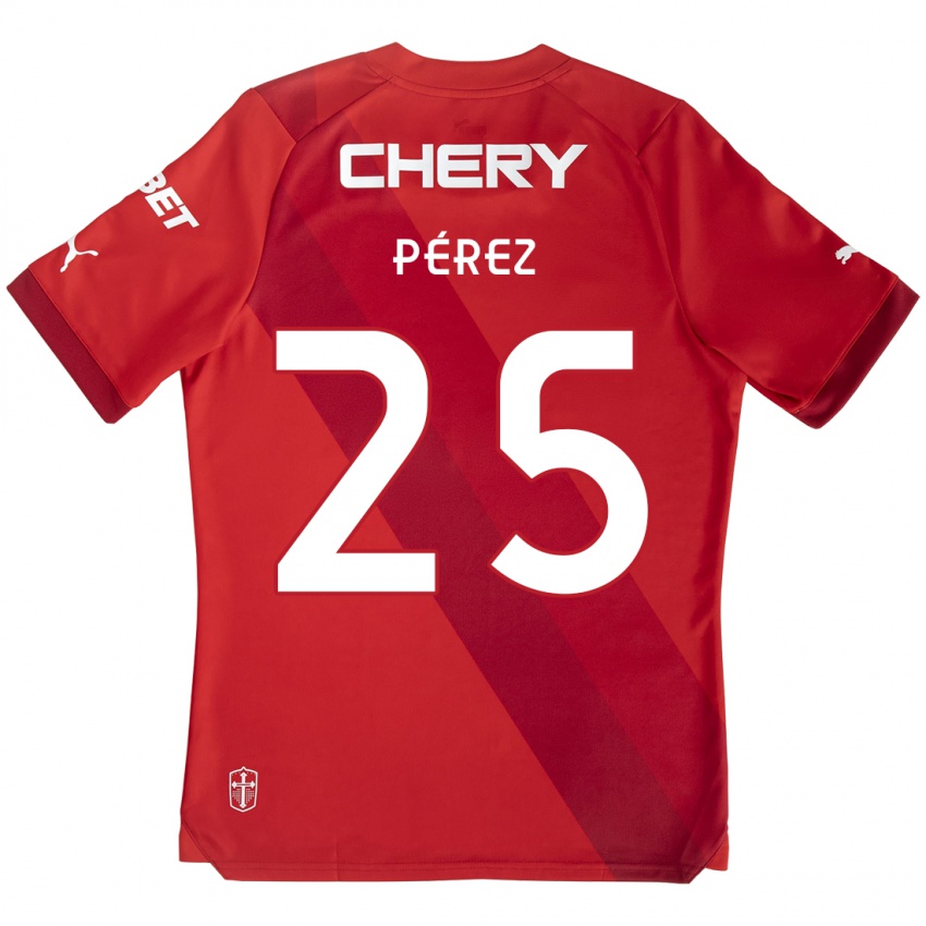 Bambino Maglia Sebastián Pérez #25 Rosso Bianco Kit Gara Away 2024/25 Maglietta