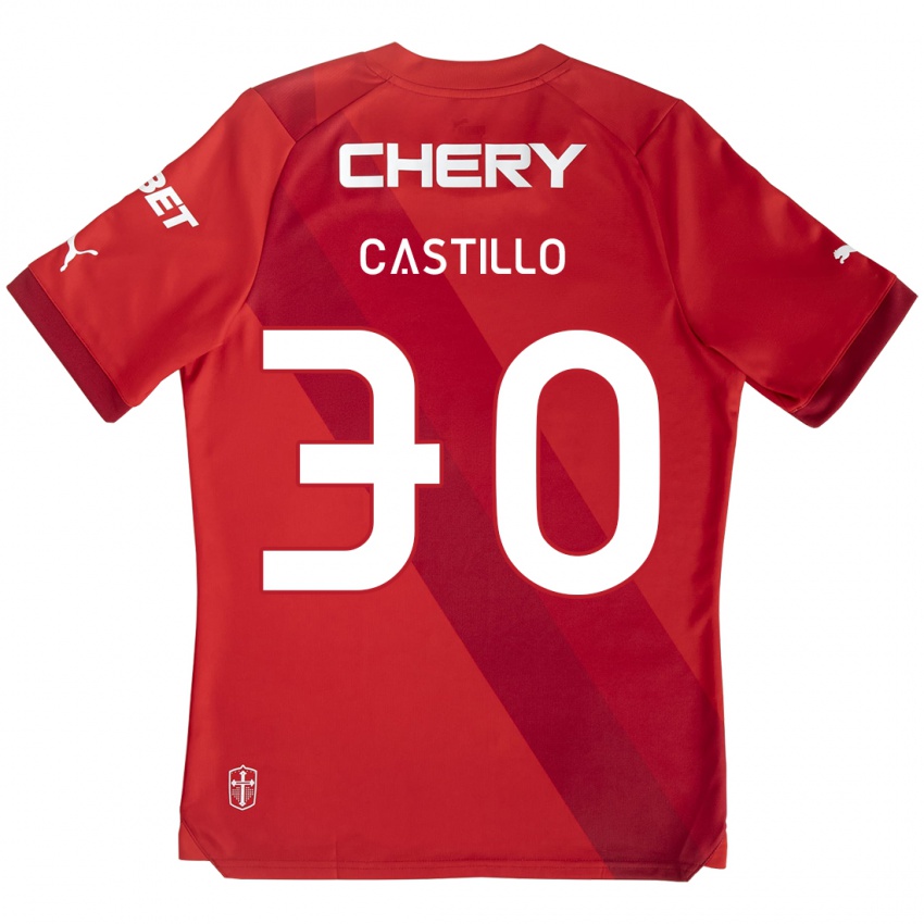 Bambino Maglia Nicolas Castillo #30 Rosso Bianco Kit Gara Away 2024/25 Maglietta