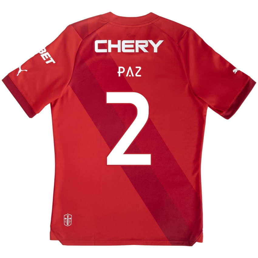 Bambino Maglia Nehuén Paz #2 Rosso Bianco Kit Gara Away 2024/25 Maglietta