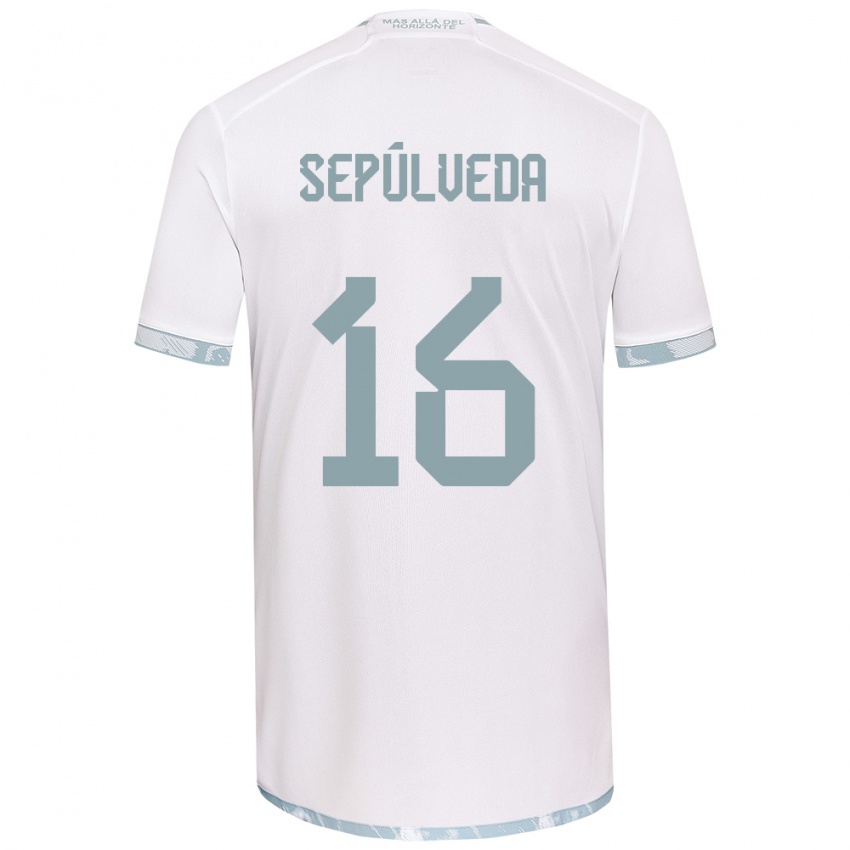 Bambino Maglia Matías Sepúlveda #16 Bianco Grigio Kit Gara Away 2024/25 Maglietta